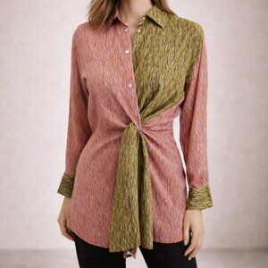 Beatrice .b Italia Silk Blend Patchwork Tunic Shirt Scratch Print Size 2